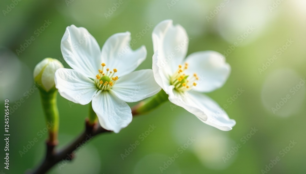 Delicate white blossoms on isolated dogwood tree stem, nature, bloom, solitary Delicate white blossoms on isolated dogwood tree stem, nature, bloom, solitary