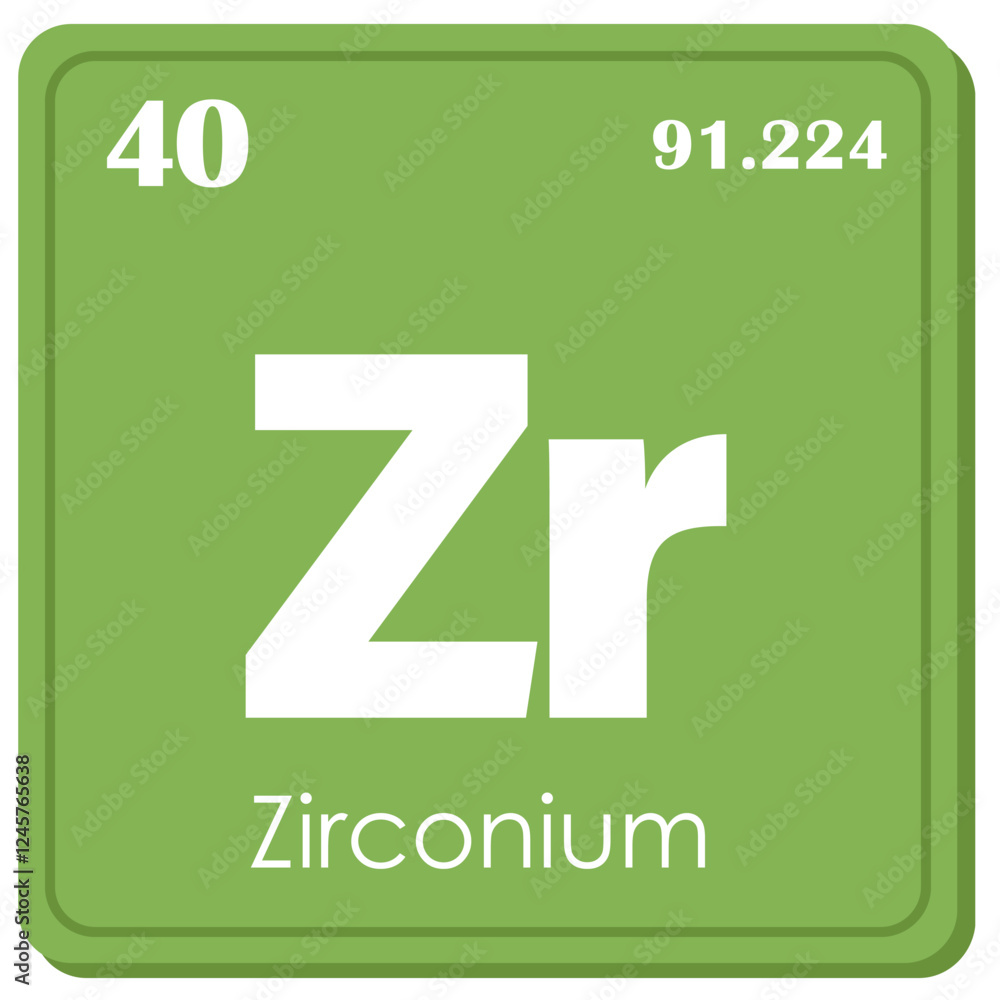 Fototapeta premium Zirconium Chemical Element Square Icon in Periodic Table Isolated on White Background