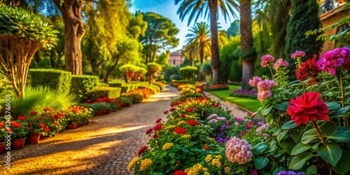 Hidden Roman Gardens: Macro Photography of Borghese Gallery Park Flora photo