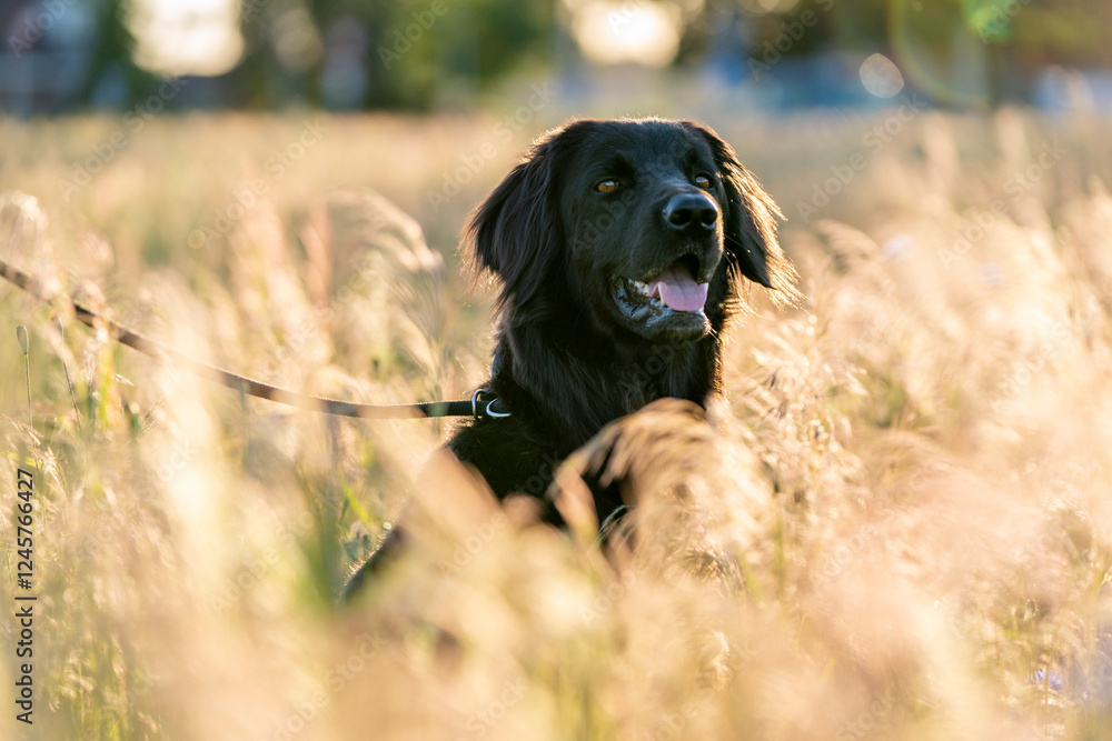 hovawart dog in a grass beautiful field in the summer pretty canine hovawart dog in a grass beautiful field in the summer pretty canine