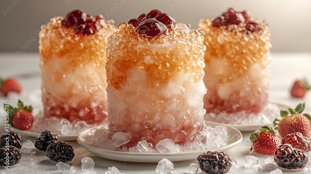 Layered Berry Ice Dessert with Boba Toppings Layered Berry Ice Dessert with Boba Toppings