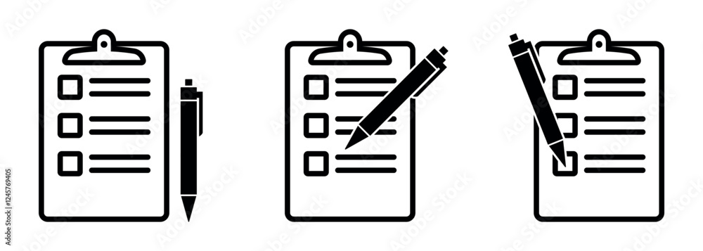 Collection of List Board and Pencil Line icons. Vector illustration. Collection of List Board and Pencil Line icons. Vector illustration.