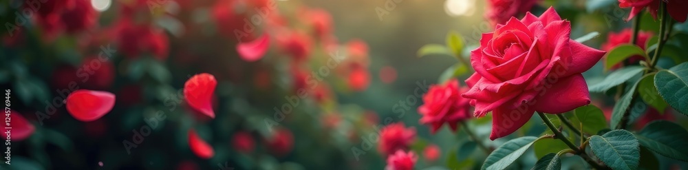 Obraz premium Velvety rose petals fall from a flowering vine, blossom, flowers, botany