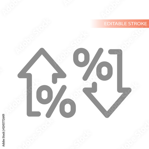 Percent arrows up and down icon set. Income and cost increase and decrease arrow icons.