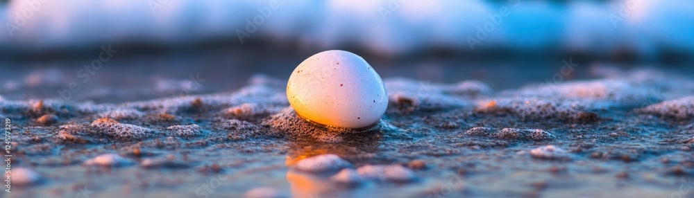 Single egg, serene beach scene. Single egg, serene beach scene.