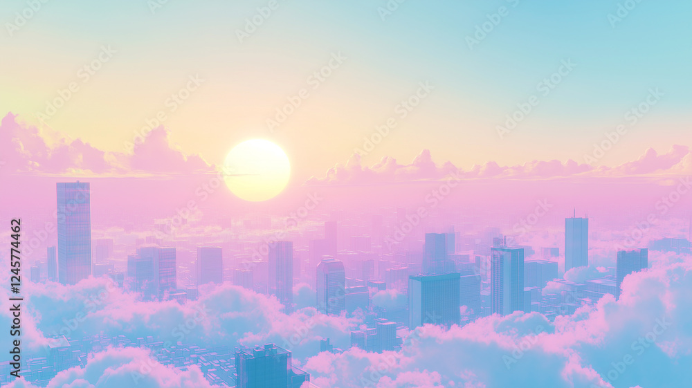 Fototapeta premium ユートピアの都市|柔らかな光の近未来ビル群