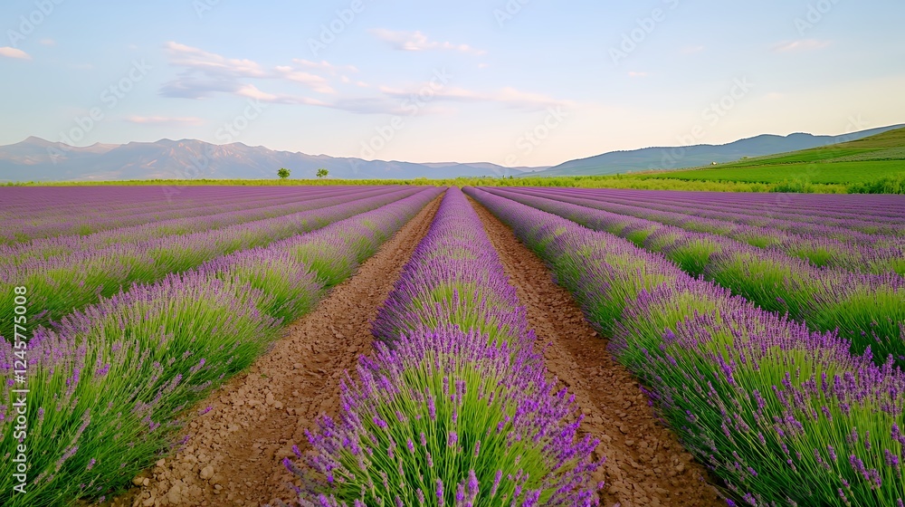 Fototapeta premium Serene Lavender Fields Under a Tranquil Sky