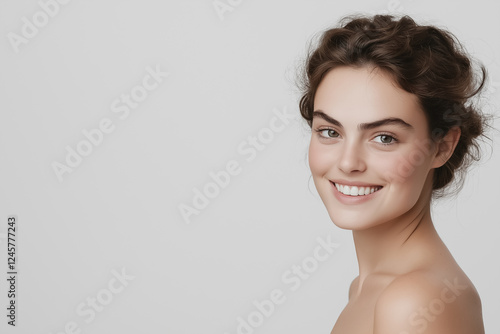 A studio portrait of a woman with a mischievous smile, one eyebrow raised photo