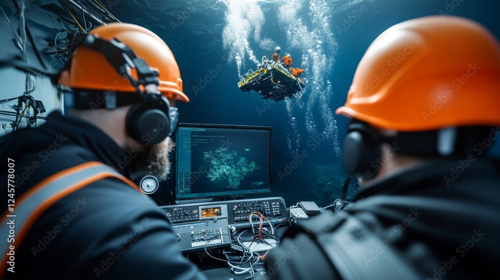 Engineers Operating ROV in Deep Sea Exploration Engineers Operating ROV in Deep Sea Exploration