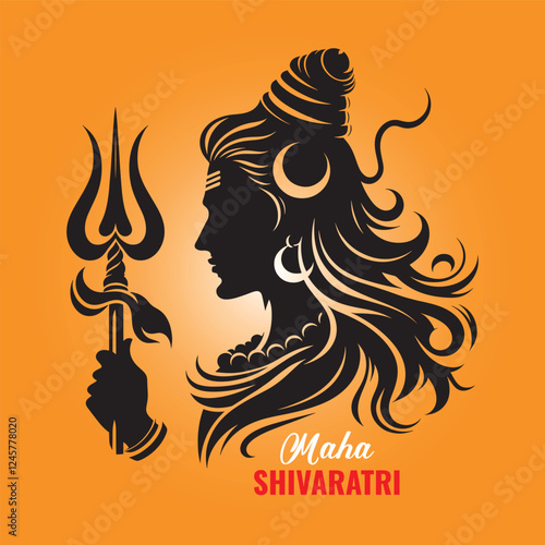 Indian Hindu Religion God Lord Shiva Silhouette Clip Art Vector Illustration for Happy Maha Shivaratri 