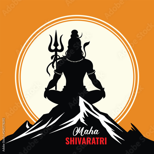 Indian Hindu Religion God Lord Shiva Silhouette Clip Art Vector Illustration for Happy Maha Shivaratri 