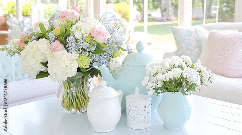Bright floral tea still life