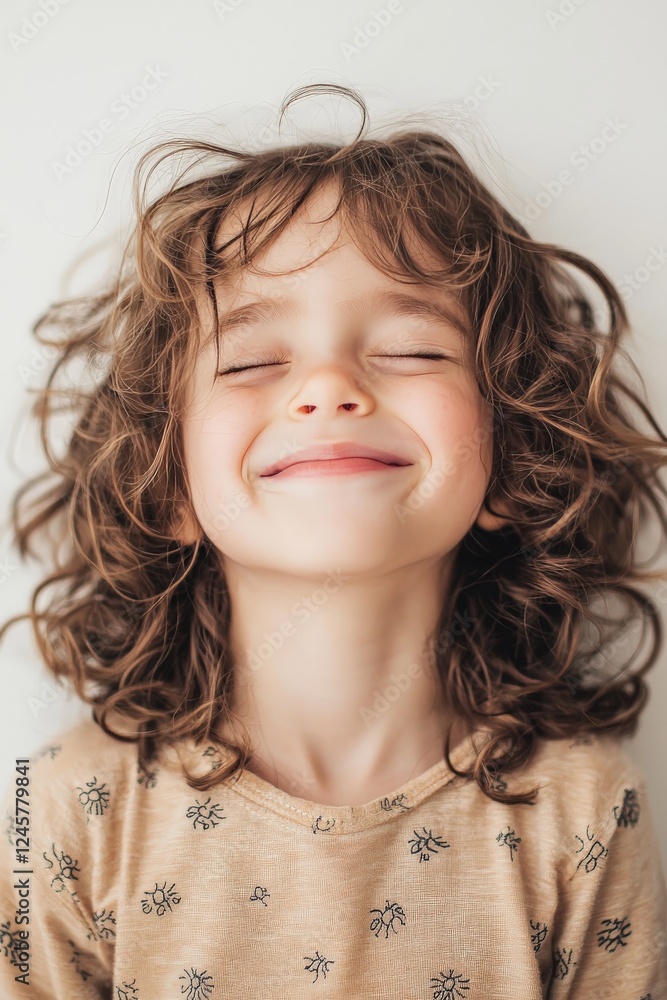 Joyful portrait of a child laughing with closed eyes, capturing the spontaneity and purity of happiness Joyful portrait of a child laughing with closed eyes, capturing the spontaneity and purity of happiness
