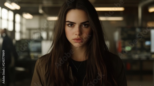 Wallpaper Mural Portrait of a Young Woman with Long Brown Hair in a Modern Setting Torontodigital.ca