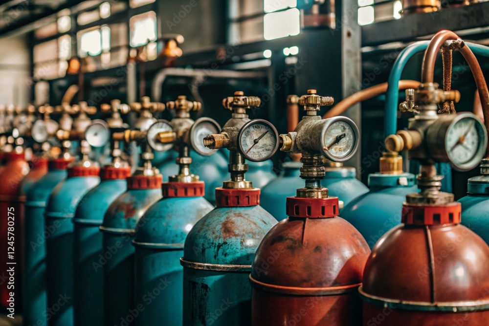 Production of gas cylinders. Cylinders with technical gases. Fragments of an oxygen tank. Tanks for liquid oxygen. Production of gas cylinders. Cylinders with technical gases. Fragments of an oxygen tank. Tanks for liquid oxygen.