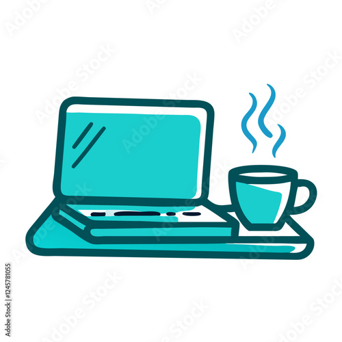 Laptop on a Wooden Desk with Coffee