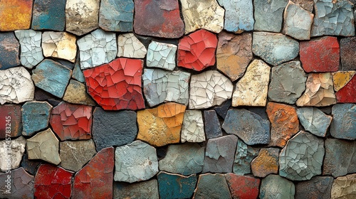 Rustic Abstract Mosaic with Broken Tile Pieces in Earthy Tones on a Textured Background