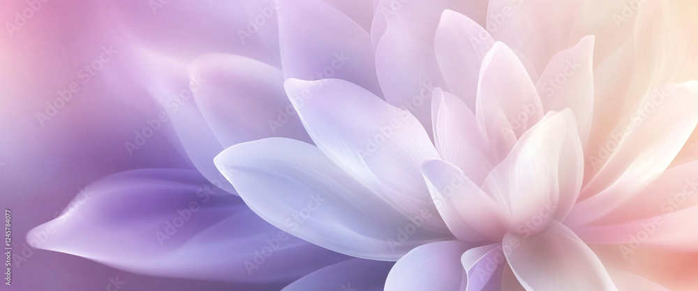 Fototapeta premium An abstract pastel bokeh background with white petals and soft light effects. The delicate pastel tones and empty center evoke a peaceful atmosphere, perfect for design projects.