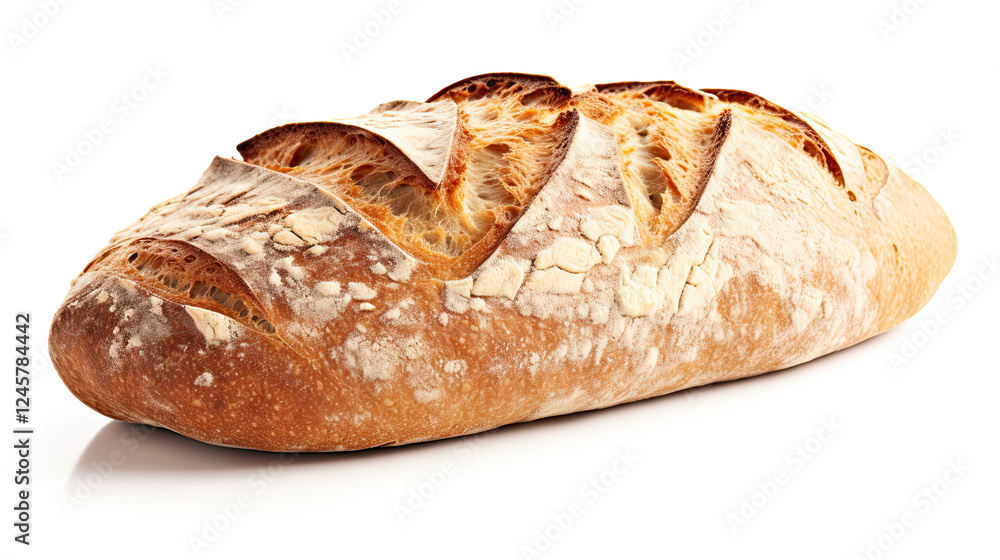 Golden Crust Artisan Bread Loaf on White Background Golden Crust Artisan Bread Loaf on White Background