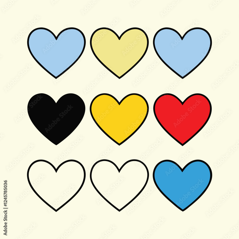 Colorful Heart Icons Set on Cream Background Colorful Heart Icons Set on Cream Background