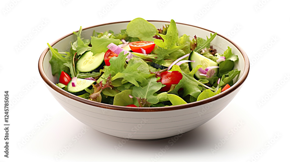 Fresh Mixed Green Salad with Cucumber, Tomato and Red Onion in a Bowl
