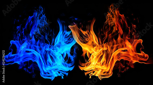 赤と青の炎が衝突するバトルイメージ背景	
