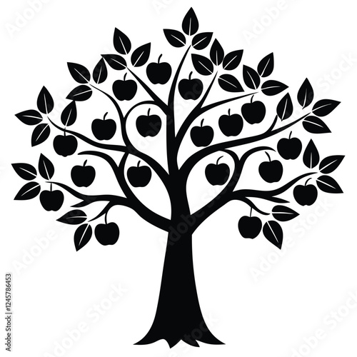 Simple black and white apple tree silhouette