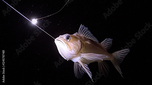 Deep sea fish lured by light, nighttime ocean research photo