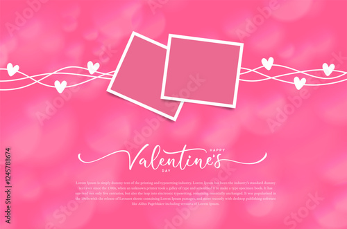 Cute composition of photo frames and handwritten calligraphy for Valentines Day. Romantic photo frame template.