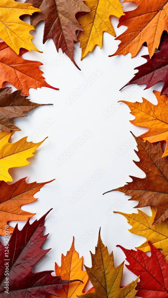 Autumn Leaves Flat Lay: Vibrant Fall Colors on White Background for Seasonal Marketing and Decor Autumn Leaves Flat Lay: Vibrant Fall Colors on White Background for Seasonal Marketing and Decor