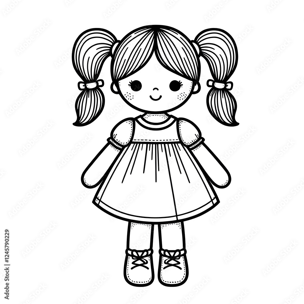 simple rag doll with pigtails and a tiny dress i vector line art simple rag doll with pigtails and a tiny dress i vector line art