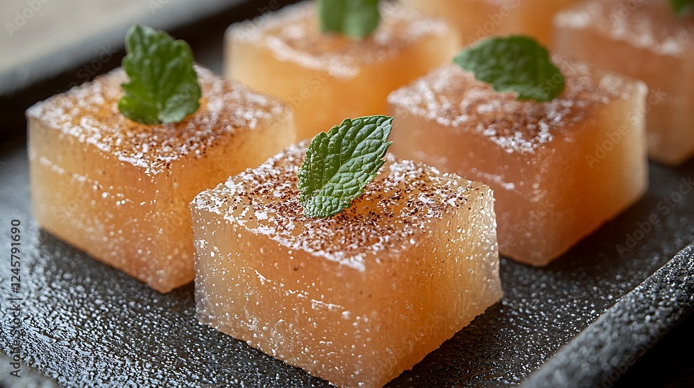 Delicious Apple Jelly Cubes with Mint Garnish Delicious Apple Jelly Cubes with Mint Garnish
