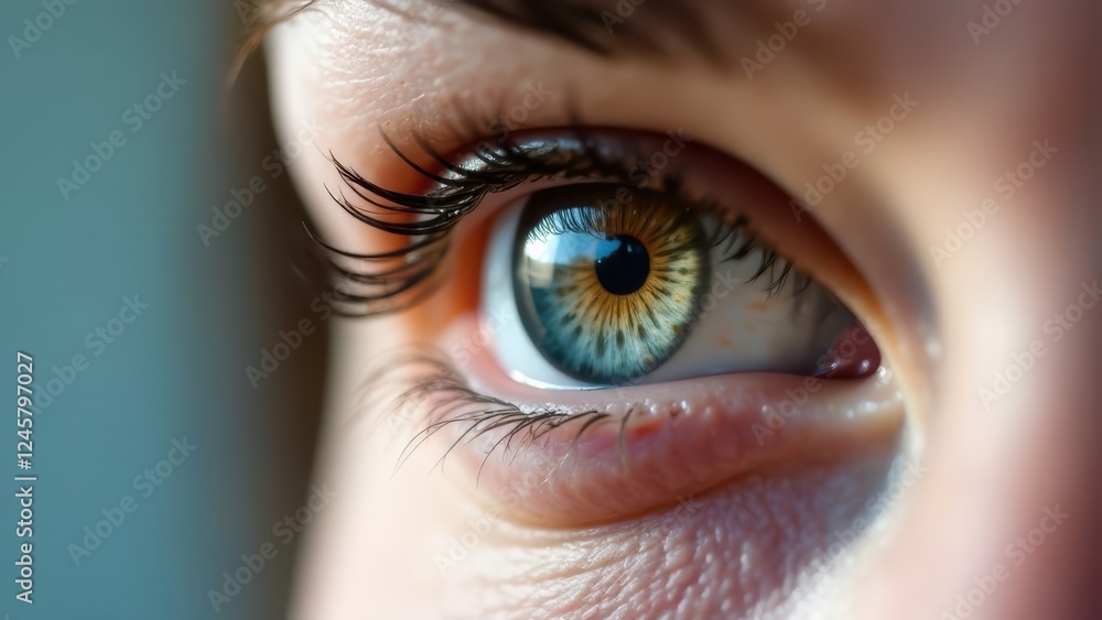 Fototapeta premium Close-Up of a Woman’s Eyes with Intricate Detail and Vibrant Colors, Highlighting Eye Health and Advertising a Trusted Medical Center Specializing in Eye Care 