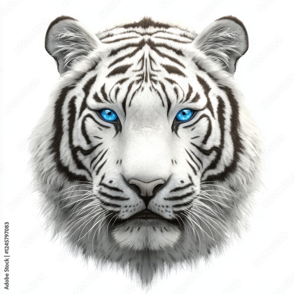 Obraz premium Majestic white tiger with piercing blue eyes, isolated on white background