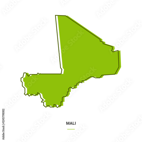 Mali Outline Map with Green Colour. Modern Simple Line Cartoon Design - EPS 10 Vector