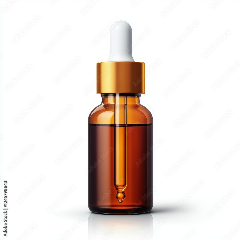 anti-aging retinol serum bottle with a dropper, isolated on white