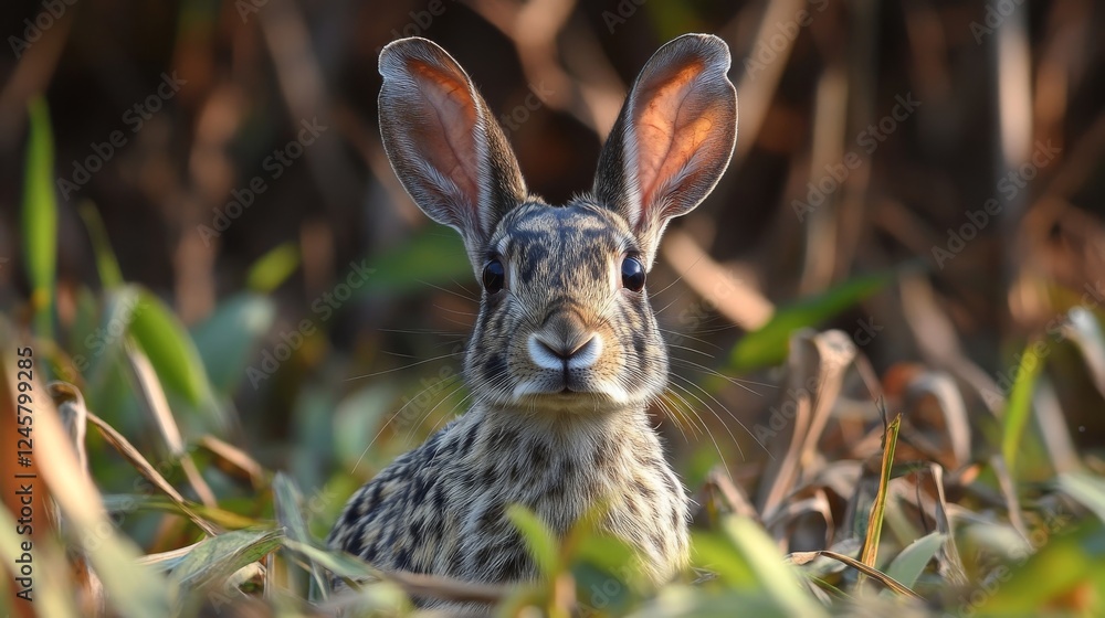 Obraz premium A Curious Marsh Rabbit: Wildlife Photography