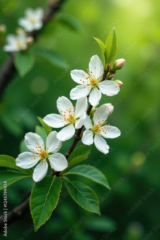 delicate almond blossoms on lush green foliage, greenery, blossoms delicate almond blossoms on lush green foliage, greenery, blossoms