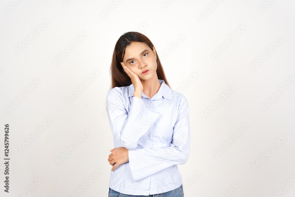 Tired and Boring Gesture Of Beautiful Asian Woman Isolated On White Background Tired and Boring Gesture Of Beautiful Asian Woman Isolated On White Background