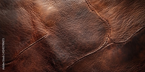 Rich dark brown textured leather background featuring prominent creases and stitching with ample copy space for versatile design applications