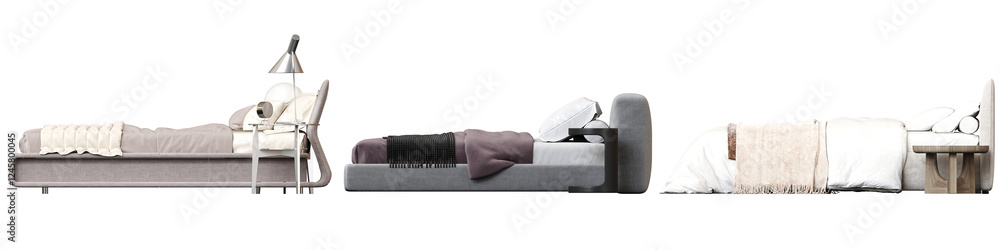 double bed isolated on a transparent background, furniture for the bedroom interior, 3D illustration, cg render double bed isolated on a transparent background, furniture for the bedroom interior, 3D illustration, cg render