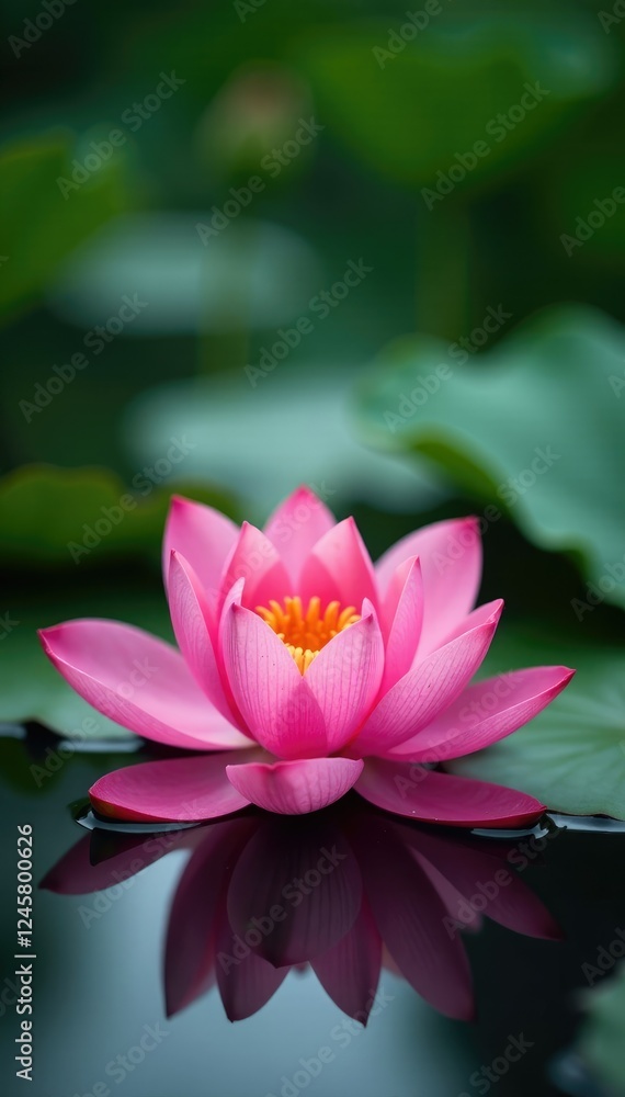 Fototapeta premium Delicate lotus petals unfolding on murky surface, nature photography, water reflection, garden