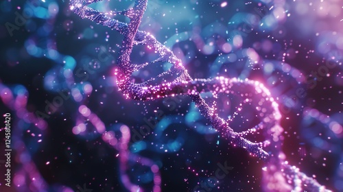 Biotechnology bioinformatics concept with dna and protein sequence, molecular background, 3d render, genetic research, bioengineering, data visualization, science innovation photo