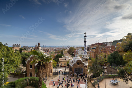 Photography barcelona skyline shot from parc guell