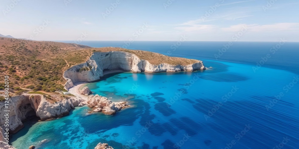 Fototapeta premium Aerial view of turquoise water and cliffs at Cala Pi bay in Mallorca Spain, bay, travel, destination
