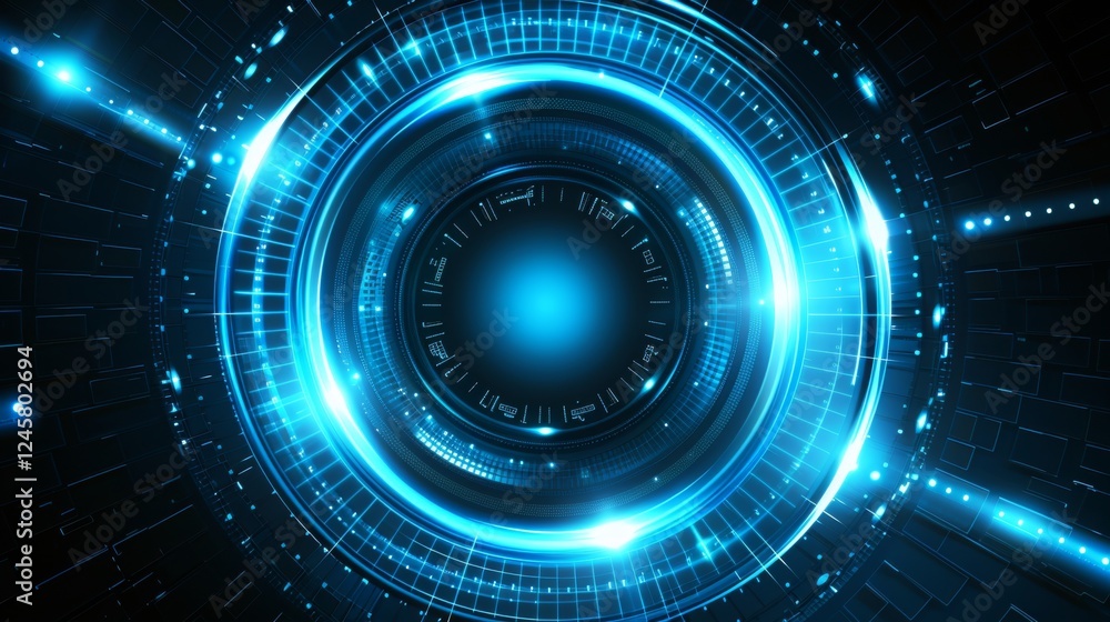 Abstract technology background featuring blue geometric shapes with hexagons and circles Abstract technology background featuring blue geometric shapes with hexagons and circles