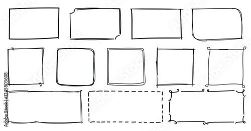 Hand drawn square frames, Doodle line, Simple doodle rectangle frame border shape