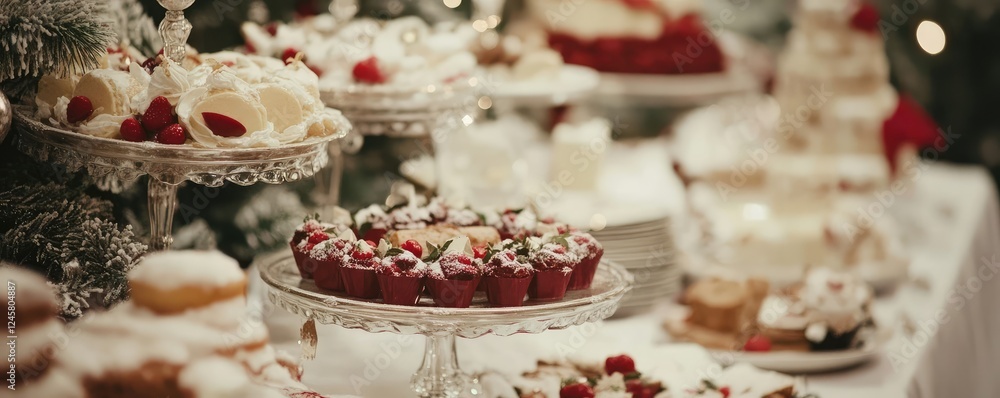 Naklejka premium Elegant dining table setup in snowy cabin with decor.