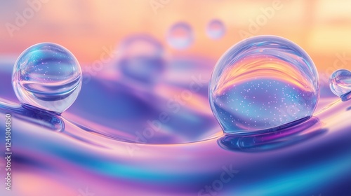 Wallpaper Mural Abstract background of oil droplets in water. Floating bubble in iridescent colors, wallpaper in purple-blue tones. Transparency, hydration, immersion	 Torontodigital.ca