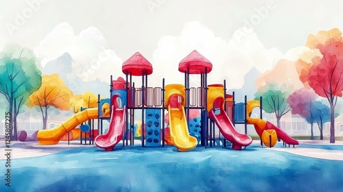 Wallpaper Mural Colorful Playground Scene: Kids' Fun, Joyful Playtime in a Vibrant Park Setting Torontodigital.ca